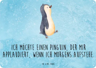 Produktbild von Mr. & Mrs. Panda Wandbild Pinguin marschieren DIN A5 - Eisblau - Geschenk, Aufstehen, tafel, Blechschild, Schild, Spazieren, Unausgeschlafen, Bruder, Pinguine, Türschild