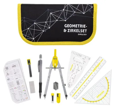 Produktbild von DynaTech Geometrie- und Zirkelset (13-teilig) Etui mit Reißverschluss in gelb