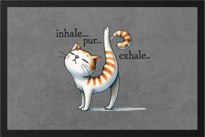 Produktbild von Inhale Pur Exhale Fußmatte Geschenkidee für Yoga-Fans und Katzenliebhaber