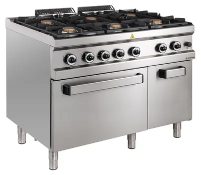 Produktbild von GastroHero Gasherd 6 Brenner 42 kW mit Elektrobackofen Serie 700 Edelstahl Standgerät  Italy Profi Gasherd