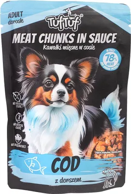 Produktbild von Tuftuf | Nassfutter Dorsch - 100g - Fleischstücke - Leicht Verdaulich - für Wählerische Hunde