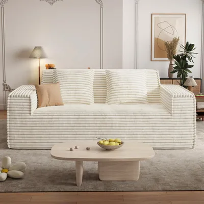 Produktbild von Aivermeil 2-3 Sitzer Sofa aus Cord montagefreies All-in-One Cloud-Sofa mit zwei Kissen geeignet für Wohn- und Schlafzimmer, Beige