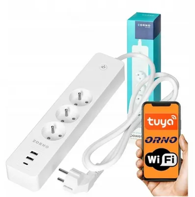 Produktbild von Intelligente Steckdosenleiste ORNO (3 Steckdosen + 2 USB + 1 USB-C), 1,8 m