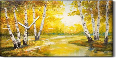 Produktbild von Leinwand Wanduhr Wandkunst Uhr Geräuschlos Kunstdruck 60x30 Ölgemälde Wald Bäume - weiße Hände