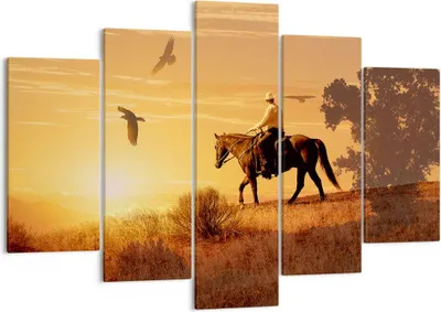 Produktbild von Bild auf Leinwand - Leinwandbild - Pferd Cowboy Bauernhof Reiten - 150x100cm - Wand Bild - Wanddeko - Leinwanddruck - Bilder - Kunstdruck - Leinwand bilder - Wandkunst - EA150x100-2955