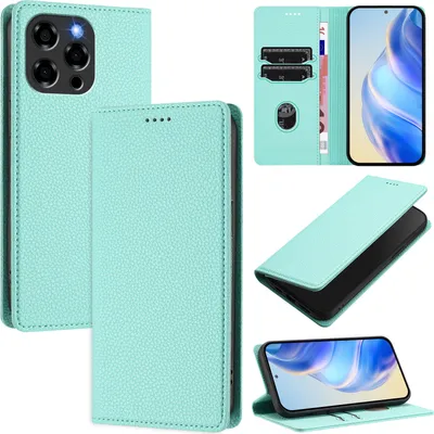 Produktbild von Litchi Leder Handyhülle für Doogee Note 58 / Note 58 Pro Wallet Kartenfächer Standfunktion Hülle Türkis