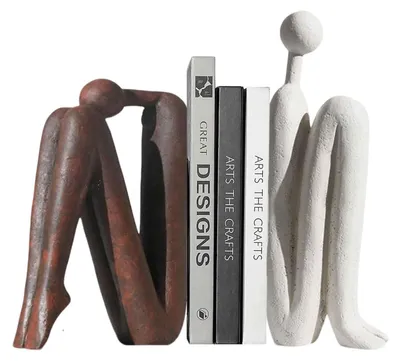 Buchstützen-Set aus Keramik, abstrakte Figuren, 2 Stück, Weiß/Braun