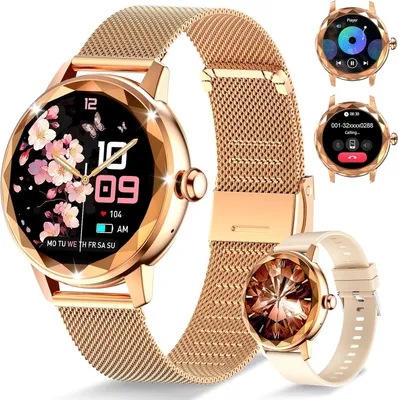 Immagine prodotto di Smartwatch da donna con funzione telefono, 123 modalità sportive, impermeabile IP67, orologio fitness, analisi del sonno, ciclo mestruale, supporto tedesco, oro