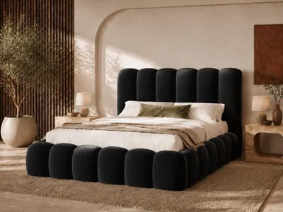 Produktbild von Emlar Polsterbett Mellow 200x200 cm - Bett mit Bettkasten & Lattenrost - Velvet-Stoff - Doppelbett mit Stauraum Schwarz (Magic Velvet 2219)