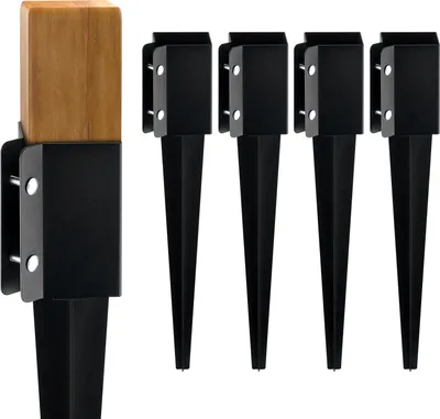 Immagine prodotto di SucceBuy Confezione da 4 picchetti di ancoraggio a terra per pali di recinzione, 24 x 4 x 4 pollici (diametro esterno), picchetti in metallo verniciato a polvere nera per cassette postali, terrazze, giardini e ringhiere