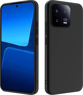 A black phone case is shown from the front and back.