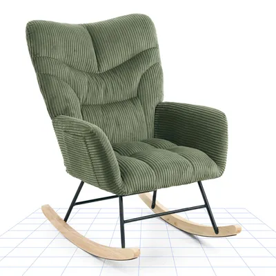 Produktbild von FLEXISPOT Schaukelstuhl Schaukelsessel hohe Rückenlehne & Armlehnen, Moderner Relaxsessel mit Holzkufen, gepolstert für Wohnzimmer, bis 120 kg, Grün