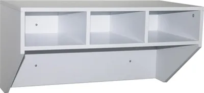A white wall-mounted shelf unit with three open compartments.