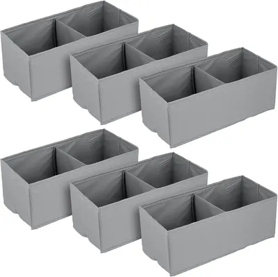Produktbild von Kleiderschrank-Organizer – Set mit 6 Stück – Faltbare Schubladen – 28 x 13 x 10 cm – Aufbewahrungssystem – Faltbare Stoff-Aufbewahrungsboxen