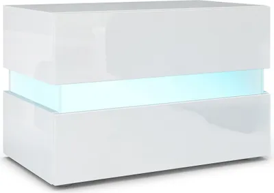 Produktbild von Vladon Nachttisch Flow,  Germany, Nachttischschrank mit Schublade Weiß Hochglanz/Weiß Hochglanz, inkl. LED-Beleuchtung (60 x 45 x 39 cm)