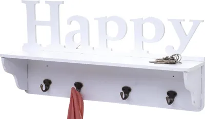 Produktbild von Wandgarderobe MCW-D41 Happy, Garderobe Regal, 4 Haken massiv 30x60x13cm  weiß