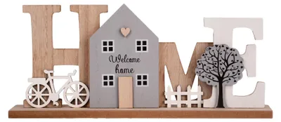 Produktbild von Dekorationsartikel Holzhalter "HOME" - Wohnaccessoires - Rustikales Motiv - Baum/Fahrrad - Dekorative Blickfang - Hochwertiges Holz - Wohnaccessoire