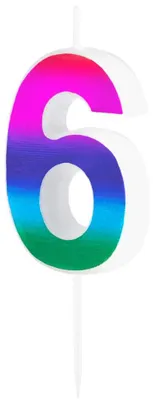 Produktbild von PartyPal Regenbogen Tortenkerze Ziffer 6 Glitzernd