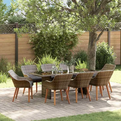 Produktbild von vidaXL Garten Essgruppe 9 stk. Grau Poly-Rattan