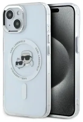 Obrázek produktu pro Pouzdro Karl Lagerfeld IML Metal Karl&Choupette Head MagSafe pro iPhone 15 - bílá
