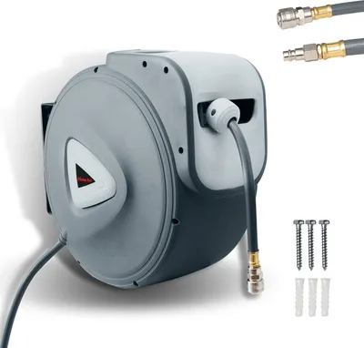 Immagine prodotto di Avvolgituvo per tubi dell'aria compressa Izrielar da 30 m con riavvolgimento automatico, attacco da 1/4", avvolgituvo automatico, supporto a muro per tubi dell'aria compressa da giardino