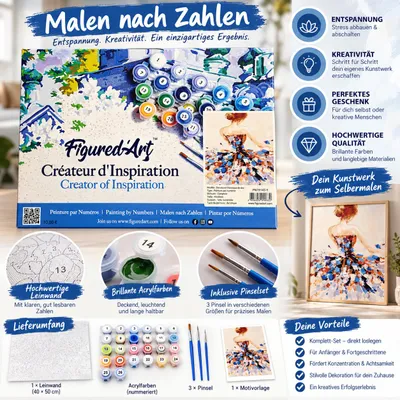 Produktbild von Figured'Art Malen nach Zahlen – Elegante Tänzerin – 40 × 50 cm – Kreatives Malset mit Acrylfarben