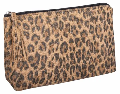 Produktbild von ERBE-Leder Kosmetiktasche aus Leder mit Leopardenmuster, Reißverschluss-Design, Reise-Kulturbeutel für Make-up und Kosmetika