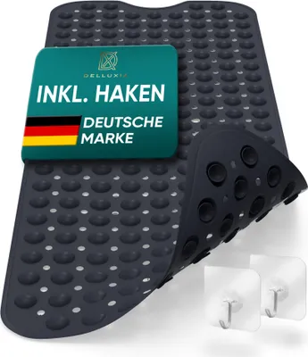 Produktbild von Delluxia Badewannenmatten rutschfest für Kinder & Erwachsene I 100x40cm Schwarz I Antirutsch Badematte BPA frei, inkl. Aufhängung I Duschmatte schimmelresistent & geruchsfrei