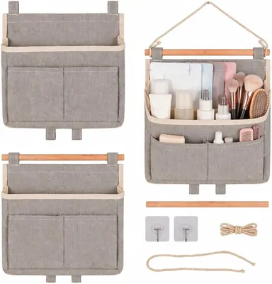 Productafbeelding van Hangorganizer, 3 stuks, 25 x 27 x 6 cm, grijs, geschikt voor slaapkamer en kinderkamer