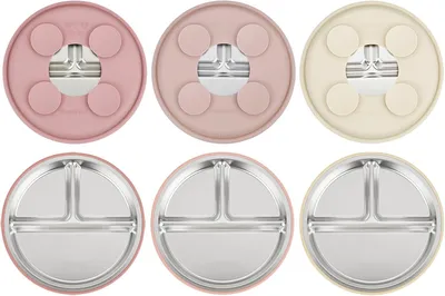 Produktbild von PandaEar 3er-Set aus Edelstahl-Babytellern mit Saugnapf – Unterteilter Teller für Kleinkinder – Zubehör für Baby-Schnuller