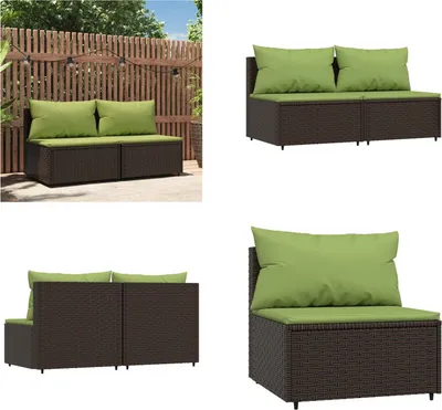 Image de vidaXL Canapé de jardin avec coussin 2 pcs. Poly Rattan marron - Canapé central - Canapé central - Canapé - Canapé d'extérieur