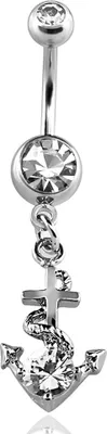 Produktbild von Bauchnabelpiercing Anker Anchor Zirkonia Kristall Bananabell Nabelpiercing klar 10 mm