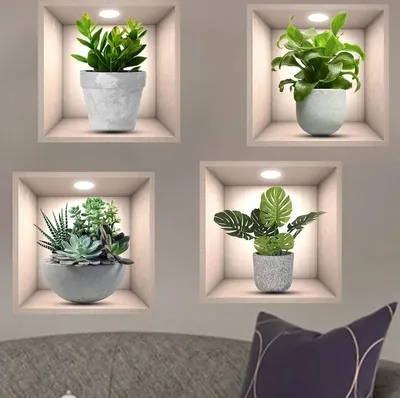 Produktbild von GKA 4 Stück 3D Wandtattoo Grünpflanzen A1 Blumen LED-Licht Wandregal Wandaufkleber Aufkleber 120 cm x 120 cm Wandsticker