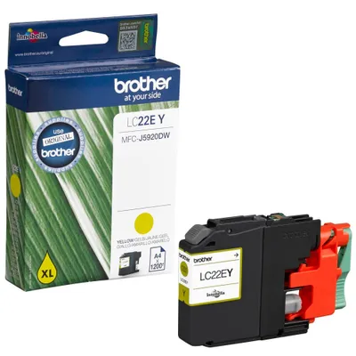 Produktbild von Brother LC22EY, Gelb, Tinte auf Pigmentbasis, 1 Stück(e), 1200 Seiten, Einzelpackung