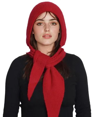 Produktbild von Kapuzenschal Damen 2-in-1 Mütze Schal Strick Winter Warm Rot