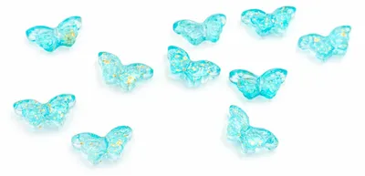 Produktbild von Vintageparts Glasperlen Schmetterling türkis mit Glitzer 15 x 8 mm, 10 Stück