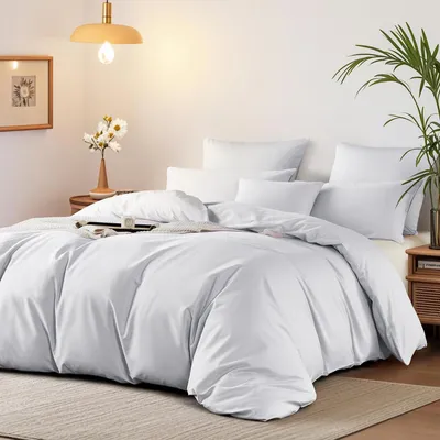Produktbild von Bettwäsche-Set 220x240 cm Baumwolle Mako Satin Weiß 2 Kissenbezüge 80x80 cm