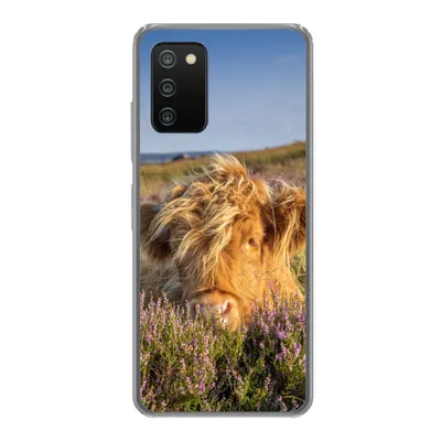 Produktbild von MuchoWow® Handyhülle Schutzhülle Hülle für Samsung Galaxy A03s Schottische Highlander - Heide - Gras - Tiere Silikon Softcase Handy Hülle - Schutz
