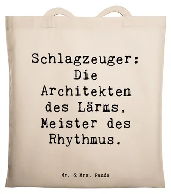 Produktbild von Mr. & Mrs. Panda Tote Bag Spruch Schlagzeug Architekten - Transparent - Geschenk, Tasche, Stoffbeutel, Musiker, Schultasche, Präsenz, Musik, Musikband, Instrument, Beats