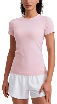 Produktbild von CRZ YOGA Damen Nahtlos Sport T-Shirt Atmungsaktiv Shirts Sportshirt Laufshirt Gy