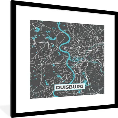 Produktbild von MuchoWow® Gerahmtes Poster Deutschland - Blau - Duisburg - Stadtplan - Karte 40x40 cm - Poster mit Schwarzem Bilderrahmen Wandposter Rahmen Foto Bilder - Poster - Plakat im Rahmen