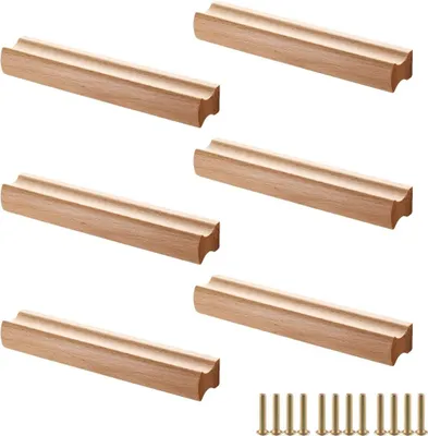 Produktbild von 6 Stück Möbelgriffe Holz, Schrankgriffe Holz mit Schrauben, Lochabstand 160 mm, für Schränke, Bäder, Büros und Küchen