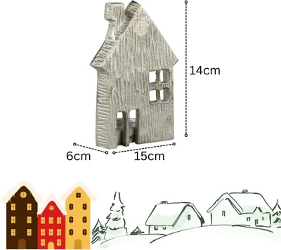 Productafbeelding van Theelichthouder Caledon met huismotief, voor kaarsdecoratie, zilverkleurig, 14 cm