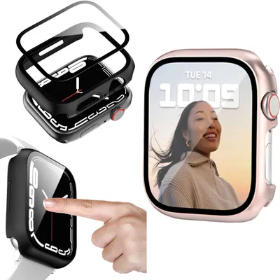 Image de Pour Apple Watch Series 9 8 7 45 / 6 SE 5 4 44mm 2 en 1 Couverture de montre + verre trempé