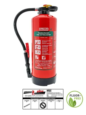 Produktbild von Gloria SKA+9PRO 9l fluorfreier Schaum Feuerlöscher + Plakette Fluorfrei, 12LE