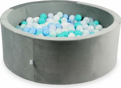 Produktbild von Bällebad 110x40 samtgrau – Mit 500 Bällen / Hellmint, Türkis, Babyblau, Babyblau Perlmutt, Perlmutt, Weiß, Transparent