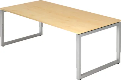 Produktbild von bümö Schreibtisch Serie-R - Nachbildung Ahorn, Gestell: Silber, Größe:  200 x 100 cm