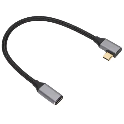 Imagen del producto de Cable de extensión tipo C de 90 grados, cable de extensión tipo C con conector en ángulo recto, cable de extensión Gen 2 de 90 grados, cable de extensión tipo C de 100W y 5A, cable de extensión USB-C para resolución 4K, cable de extensión tipo C para resolución 4K