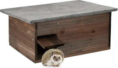 Productafbeelding van Egelhuis van hout - egelhok met bodem - rattenklep en labyrint-ingang - 45,5 x 33 x 20 cm