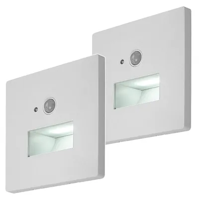 Immagine prodotto di 2 lampade LED da 1 W, grado di protezione IP20, colore bianco, temperature di colore 3000, 4500 e 6500 K, con sensore di movimento e sensore di luce, modello 77198